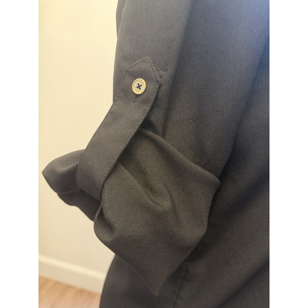 Calvin Klein Zip Pocket Blouse Sz M Button Front Career Office Roll Tab Sleeve - Picture 4 of 13